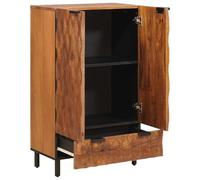 Highboard with Door, Acacia Brown Surface, 60 x 33 x 100 cm, Made of Solid Mango Wood with Drawers and Storage Space for Living Room, Modern Design, Durable and Space-Saving
