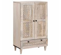 Highboard White Solid Mango Wood 60x33x100cm 2 Shelves 1 Drawer Minimalist Style