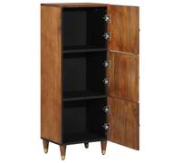 Highboard with Shelf Made of Solid Mango Wood, Brown, 40 x 33 x 110 cm with Brass Buttons and Gold Screen Print Design, Modern Sideboard for Living Room, Storage Space