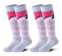 Highcamp 2 Pairs Kids Merino Wool Ski Snowboard Socks Boy Toddler Snow Socks/Alps Pink, M