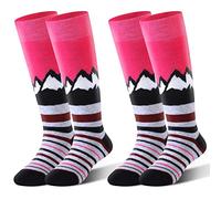 Highcamp 2 Pairs Kids Merino Wool Ski Snowboard Socks Boy Toddler Snow Socks/Stripe Pink, M
