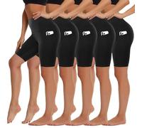 HIGHDAYS 5 Pack Biker Shorts with Pockets for Women - 5"/8" High Waist Spandex Workout Yoga Running Athletic, Black*5-pockets, S-M
