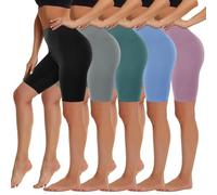 HIGHDAYS 5 Pack Biker Shorts Women - 5"/8" High Waist Spandex Workout Yoga Running Athletic, Black/Light Grey/Blue/Ins Green/Pink, S-M