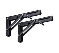 Highdecora Folding Shelf Bracket, 2 Pcs Heavy Duty Foldable Shelf Brackets Metal Wall Mounted Foldable Triangle Support Brackets for Table DIY Work Bench (Black, 12 inch)