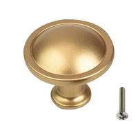 Highdecora Round Cabinet Door Knobs and Handles, Single Hole Cupboard Drawer Pulls, Small Knobs with Screws for Wardrobe, Cabinets, Doors, Drawers, Diameter 33mm, Height 30mm, Pack of 6 (Gold Brushed)