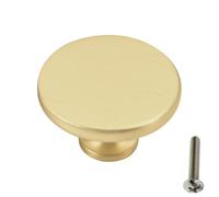 highdecora Round Cabinet Door Knobs and Handles, Single Hole Cupboard Drawer Pulls, Small Knobs with Screws for Wardrobe, Doors, Drawers, Diameter 35mm, Height 21mm, Pack of 6 (Gold Brushed)