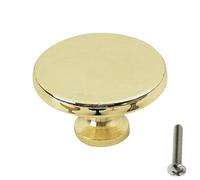 highdecora Round Cabinet Door Knobs and Handles, Single Hole Cupboard Drawer Pulls, Small Knobs with Screws for Wardrobe, Doors, Drawers, Diameter 35mm, Height 21mm, Pack of 6 (Gold Gloss)