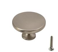 highdecora Round Cabinet Door Knobs and Handles, Single Hole Cupboard Drawer Pulls, Small Knobs with Screws for Wardrobe, Doors, Drawers, Diameter 35mm, Height 21mm, Pack of 6 (Titanium Brushed)