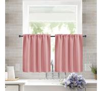 Highdi 2 Panels Kitchen Curtains Solid Color for Small Windows, Short Cafe Curtains for Kitchen with Rod Pocket Decor for Bathroom Cupboard Rustic Farmhouse (Pink,152 * 60cm)