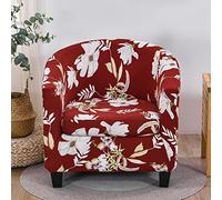 Highdi 2 Piece Classic Floral Tub Chair Cover Armchair Slipcovers with Cushion Cover Stretch Spandex Removable Washable Tub Chair Protector for Club Living Room Reception (Burgundy Red)