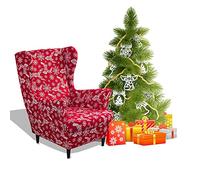 Highdi 2 Piece Stretch Wingback Chair Covers Red Christmas Printed Wing Chair Slipcover Armchairs Covers Sofa Slipcover Spandex Living Room Bedroom Furniture Protector (Snowflake)