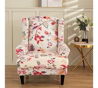 Highdi 2 Piece Stretch Wingback Chair Covers Wing Chair Slipcover Armchairs Covers Classic Floral Printed Sofa Slipcover Spandex Living Room Bedroom Furniture Protector (Red Flower A)