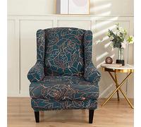 Highdi 2 Piece Stretch Wingback Chair Covers Wing Chair Slipcover Armchairs Covers Classic Floral Printed Sofa Slipcover Spandex Living Room Bedroom Furniture Protector (Dark Green)