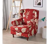 Highdi 2 Piece Stretch Wingback Chair Covers Wing Chair Slipcover Armchairs Covers Classic Printed Sofa Slipcover Spandex Furniture Protector for Living Room Bedroom Hotel (Luxury Red)
