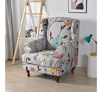 Highdi 2 Piece Stretch Wingback Chair Covers Wing Chair Slipcover Armchairs Covers Classic Printed Sofa Slipcover Spandex Furniture Protector for Living Room Bedroom Hotel (Vintage Grey)