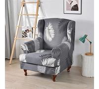 Highdi 2 Piece Stretch Wingback Chair Covers Wing Chair Slipcover Armchairs Covers Classic Printed Sofa Slipcover Spandex Furniture Protector for Living Room Bedroom Hotel (Grey Leaves)