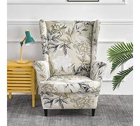 Highdi 2 Piece Stretch Wingback Chair Covers Wing Chair Slipcover Armchairs Covers Elegant Floral Printed Sofa Slipcover Spandex Living Room Bedroom Furniture Protector (Beige Vintage)