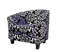 Highdi 2-Piece Tub Chair Cover for Armchair, Luxury Classic Floral Slipcovers Cushion Cover Stretch Dust Proof Removable Washable Furniture Protector Covers for Club Tub Chair (Blue Baroque)