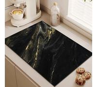 Highdi 2pc Draining Board Mats for Counter, White Marble Kitchen Super Dish Draining Mat, Fast-Drying Dishes Drainer Mat, Non-Slip Diatomite for Coffee Mat for Counter Worktop (40x50cm,Black)