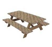 Highdi 3 Piece Set Picnic Table Cover with Bench Covers, Waterproof Rectangular Elastic Fitted Tablecloth Wipeable Table Cover for Indoor Outdoor Camping (Straw,30 * 72 inch)