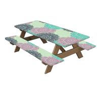 Highdi 3 Piece Set Picnic Table Cover with Bench Covers, Waterproof Rectangular Elastic Fitted Tablecloth Wipeable Table Cover for Indoor Outdoor Camping (30 * 72 inch,kaleidoscope 9)