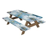 Highdi 3 Piece Set Picnic Table Cover with Bench Covers, Waterproof Rectangular Elastic Fitted Tablecloth Wipeable Table Cover for Indoor Outdoor Camping (30 * 72 inch,Poppies)