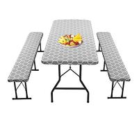 Highdi 3 Piece Set Picnic Table Cover with Bench Covers, Waterproof Rectangular Elastic Fitted Tablecloth Wipeable Table Cover for Indoor Outdoor Camping (72x30 inch,Grey Morocco)