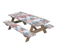 Highdi 3 Piece Set Picnic Table Cover with Bench Covers, Waterproof Rectangular Elastic Fitted Tablecloth Wipeable Table Cover for Indoor Outdoor Camping (30 * 72 inch,Animal Print 6)