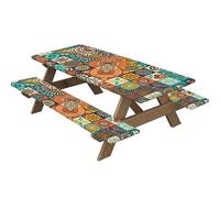 Highdi 3 Piece Set Picnic Table Cover with Bench Covers, Waterproof Rectangular Elastic Fitted Tablecloth Wipeable Table Cover for Indoor Outdoor Camping (30 * 72 inch,kaleidoscope 4)