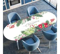 Highdi 3D Christmas Oval Table Cover with Elastic, Stretch Fitted Tablecloth Non-Slip Oval Table Protector Washable for Home Hotel Dining Outdoor Garden (Xmas Style 2,107x152cm)