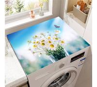 Highdi 3D Daisy Print Washer and Dryer Top Protector,Washer and Dryer Top Mat Absorbent Quick Dry Silicone Mat,Anti Slip Dust Proof Washing Machine Pad for Laundry Room (Blue,40x50cm)