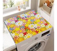 Highdi 3D Daisy Print Washer and Dryer Top Protector,Washer and Dryer Top Mat Absorbent Quick Dry Silicone Mat,Anti Slip Dust Proof Washing Machine Pad for Laundry Room (Colorful,50x60cm)