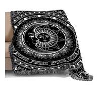 Highdi 3D Flannel Throw Blanket with Fringe, Soft Cozy Plush Fluffy Warm Blankets for Bed Couch Living Room Sofa Chair Travel office (150x125cm,sun and moon)