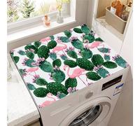 Highdi 3D Plant Print Washer and Dryer Top Protector,Washer and Dryer Top Mat Absorbent Quick Dry Silicone Mat,Anti Slip Dust Proof Washing Machine Pad for Laundry Room (Flamingo,50x60cm)