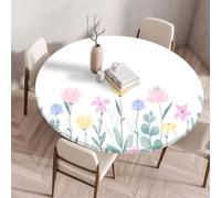 Highdi 3D Round Table Cover with Elastic, Circle Table Cloth Fitted Stretch Fitted Tablecloth Non-Slip Round Table Protector Washable for Home Hotel Dining Outdoor Garden (90cm,Vegetative Flowers)