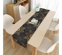 Highdi 3D Table Runners Morocco Table Runner Easy Care Tablerunner Decorative Cloth for Party, Banquet, Restaurant & Outdoors (33x150cm,black gold)