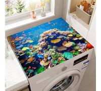 Highdi 3D Underwater World Washer and Dryer Top Protector,Washer and Dryer Top Mat Absorbent Quick Dry Silicone Mat,Anti Slip Dust Proof Washing Machine Pad for Laundry Room (Coral,50x50cm)