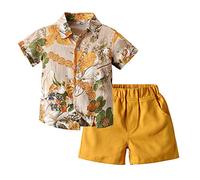 Highdi Baby Boys Kids Beach Style Shirt and Shorts Sets, Summer Button Tropical Plant Print Top + Casual Shorts Outfits 2pcs for 1-6Years Birthday Vacation Holiday Party (Yellow,120cm)