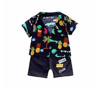 Highdi Baby Boys Kids Toddler Hawaiian Shirt and Shorts Sets 2pcs, Casual Summer Button Cotton Short Sleeve Top + Shorts Outfits for 1-6Years Birthday Beach Holiday Party (Pineapple Black,110cm)