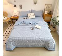 Highdi Bed Throws Quilted Bedspreads, Simple Plaid Lightweight Patchwork Quilt Comforter King Single Double, Washable Throw Summer Quilt, Quilted Blanket for All Seasons (Light blue,200x230cm)