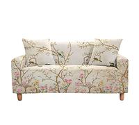 Highdi Bird Flower Pattern Sofa Cover 1/2/3/4 Seater, Sofa Slipcover Stretch Washable Furniture Protector Non Slip Sofa Covers for Loveseat Couch Sofa (Beige,3 Seater)