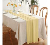 Highdi Cheesecloth Table Runner Boho Solid Color Chiffon Table Runners Semi-Sheer Tablerunner Decorative Cloth Table Cover for Wedding Party, Banquet, Bridal Shower (70x300cm,Creamy yellow)