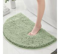 Highdi Chenille Bath Mat Non Slip Super Absorbent Soft Fluffy Bathroom Mat, Semi-circular Washable Quick Dry Microfiber Kitchen Doormat Inside Rugs Shower Floor Carpet (Light green,40x60cm)