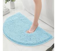 Highdi Chenille Bath Mat Non Slip Super Absorbent Soft Fluffy Bathroom Mat, Semi-circular Washable Quick Dry Microfiber Kitchen Doormat Inside Rugs Shower Floor Carpet (Light blue,50x80cm)