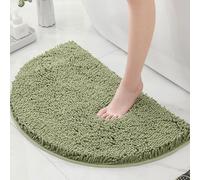 Highdi Chenille Bath Mat Non Slip Super Absorbent Soft Fluffy Bathroom Mat, Semi-circular Washable Quick Dry Microfiber Kitchen Doormat Inside Rugs Shower Floor Carpet (Sage green,40x60cm)
