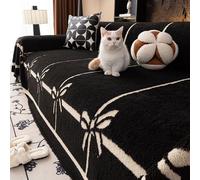 Highdi Chenille Sofa Throws, Bow Tie Warm Cashmere Throw Blanket, Ersatile Soft Extra Large Throws for Settees Couch Sofa Bed Armchair, for All Seasons (Black,180x420cm)
