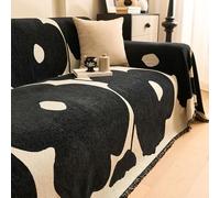 Highdi Chenille Sofa Throws Large, Ersatile Soft Throw Blanket with Tassels Flower Pattern Extra Large Throws for Settees Couch Sofa Bed Armchair (Black,90x240cm)