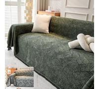 Highdi Chenille Sofa Throws Large Ersatile Soft Throw Blanket with Tassels, Solid Color Modern Jacquard Extra Large Throws for Settees Couch, Sofa, Bed, Armchair (Dark green,180x130cm)