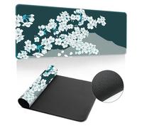 Highdi Cherry Blossoms Mouse Pad Gaming Large, Keyboard Mat Extended Large Desk Mat Computer Mouse Mat Mousepad with Non-Slip Stitched Edge for Home Office Work (300 * 700mm,Dark Green)
