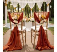 Highdi Chiffon Chair Sashes for Wedding, 2/4/6/8/10PCS Chair Sashes Bow Chiffon Chair Drapes Tulle Chair Cover Wedding Chair Decorations for Banquet Party Hotel (4 Pieces,Caramel)